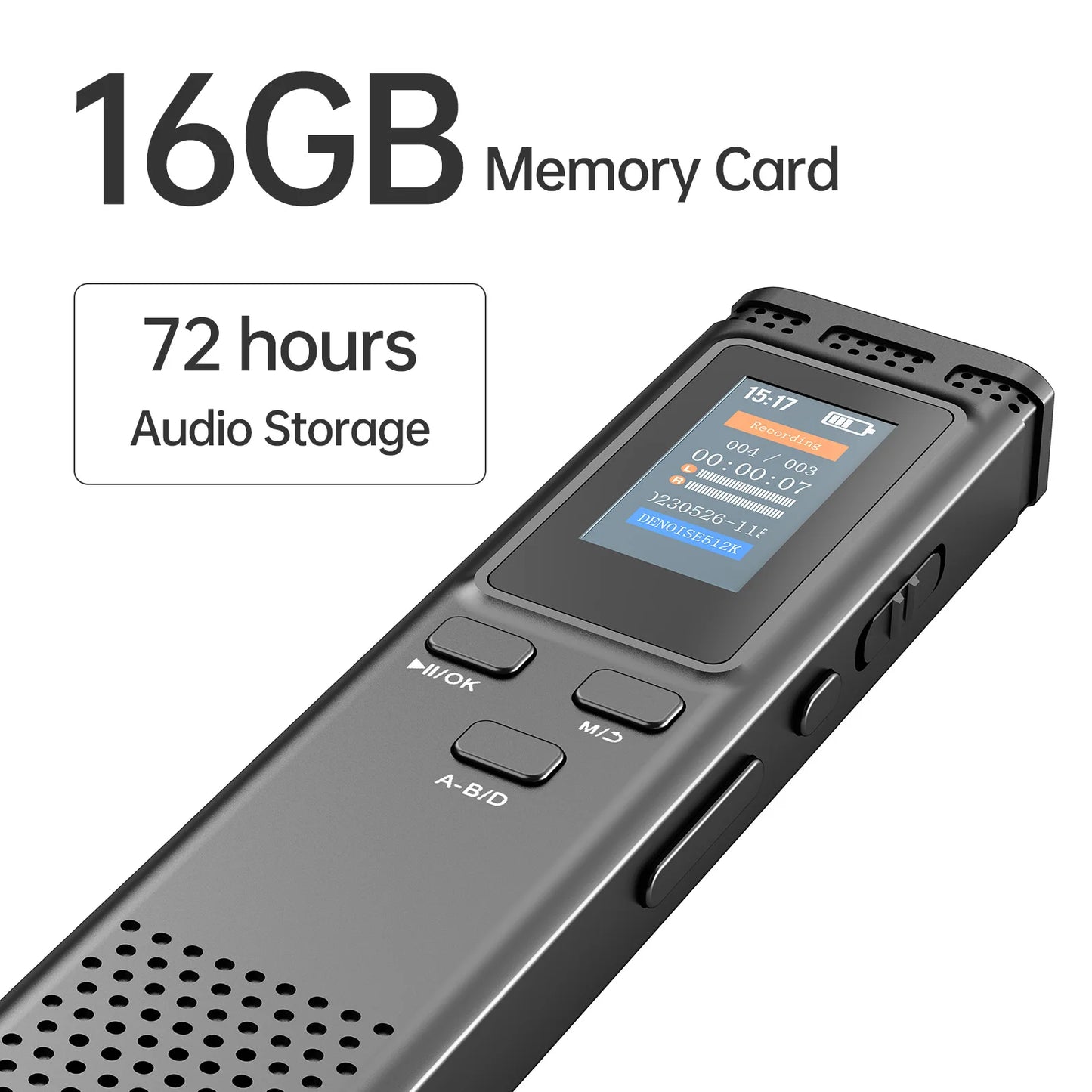 64GB/16GB/8GB Digital Voice Recorder Voice Activated Audio Recording Noise Reduction with Playback MP3 Music Player 288hrs