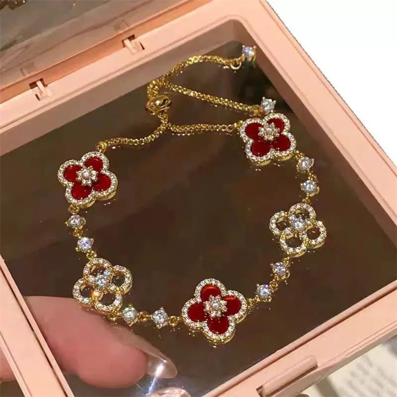 Classic Fashion Natural Shell Stone Crystal Flower Bracelet for Women 2025 New Stainless Steel Jewelry Bracelet Accessories