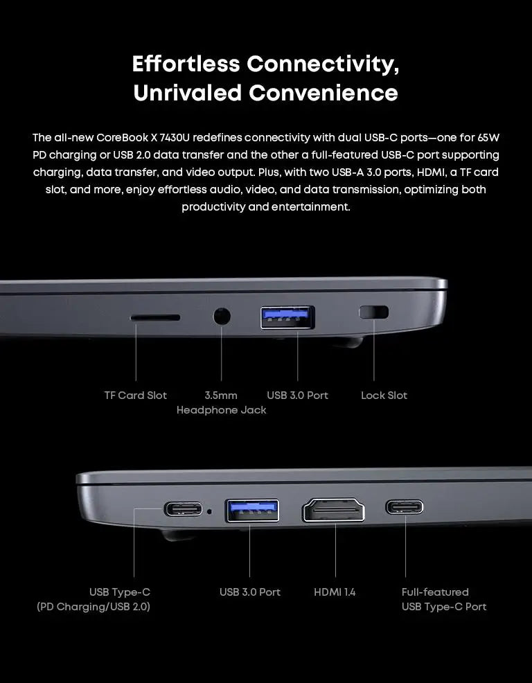 CHUWI CoreBook X Gaming Laptop AMD R5-7430U 16GB DDR4 RAM 512GB SSD 14.1 inch FHD Screen Lightweight Notebook 4.3 GHz Windows 11