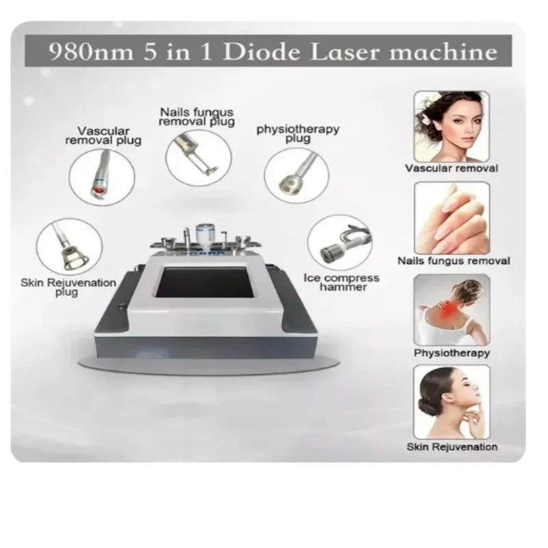 BEST 5 in 1 980nm Diode Laser Vascular Removal Machine Remove Spider Veins 980 Diode Laser Blood Vessels Removal Nail Fungus
