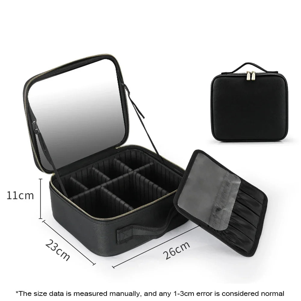 New LED Lighted Cosmetic Case With Mirror PU Leather Portable Travel Makeup Storage Bags Waterproof Travel Makeup Bag