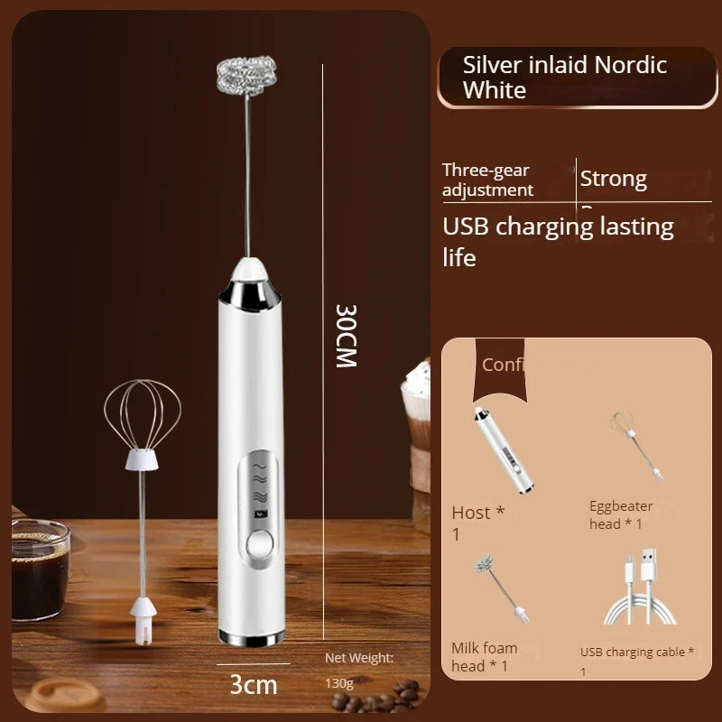 Handheld Double Stick Wireless Whisk Custard Foamer Mini Portable Blender Coffee Milk Three Speed Control Egg White Whipped USB