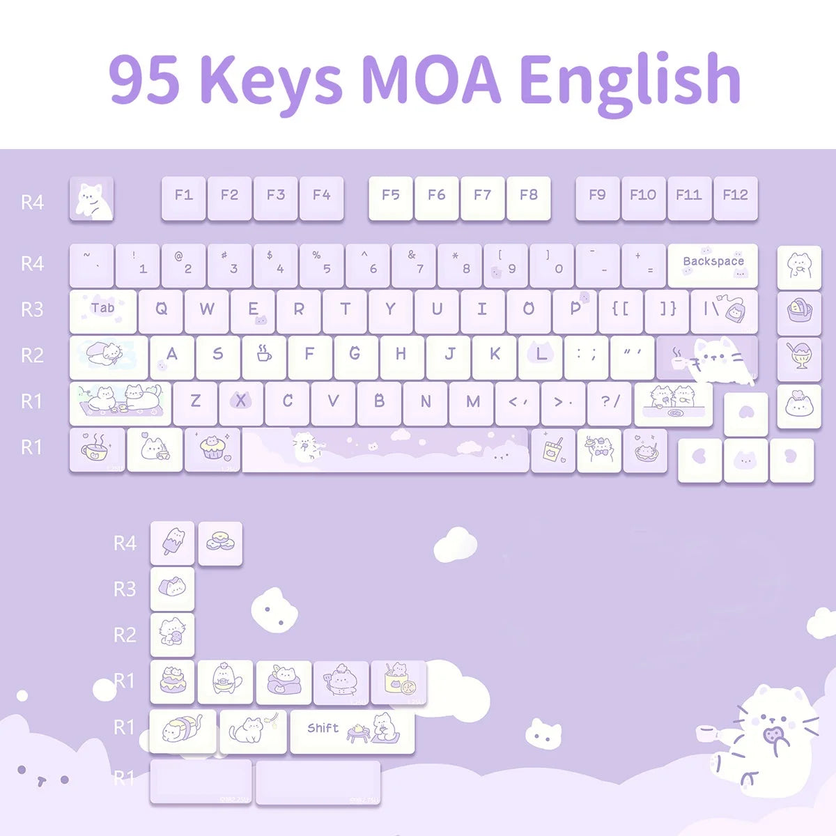 95 Keys artoon Cute Puppy Cat Kitty Keycaps GMK PBT Keycap MOA Profile Dye Sublimation For DIY Mechanical Keyboard Girls Gift