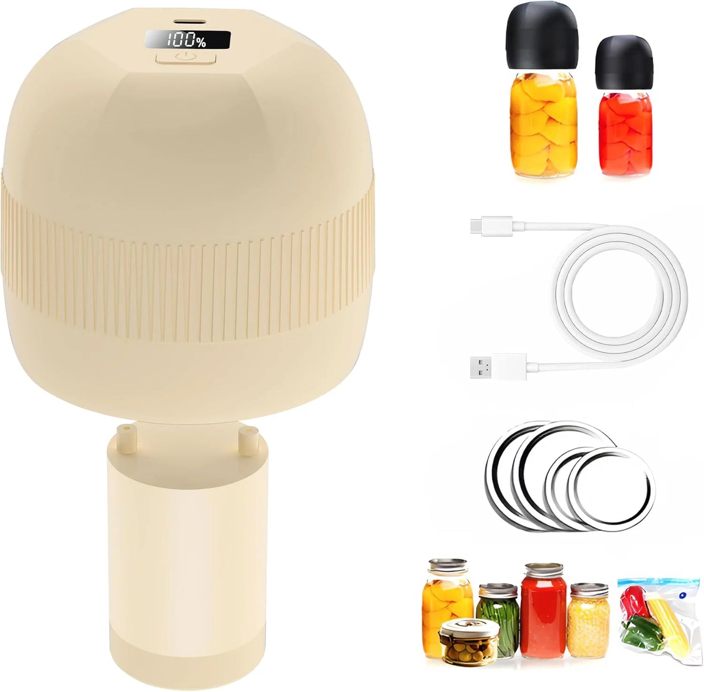 Electric Automatic Kitchen Mini Mason Jar Vacuum Sealer Kit - Pump Machine with Lids Food Preservation Jar Sealer Set