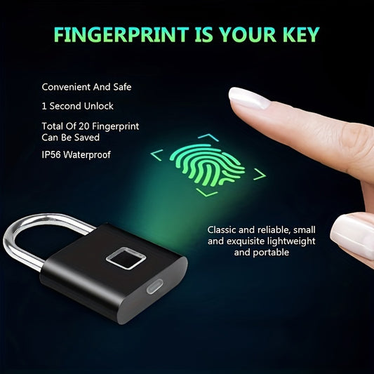 Compact Smart Fingerprint Padlock - Waterproof, Keyless Security, USB Rechargeable, Lightweight Aluminum - Ideal for Luggage, Suitcases & Backpacks
