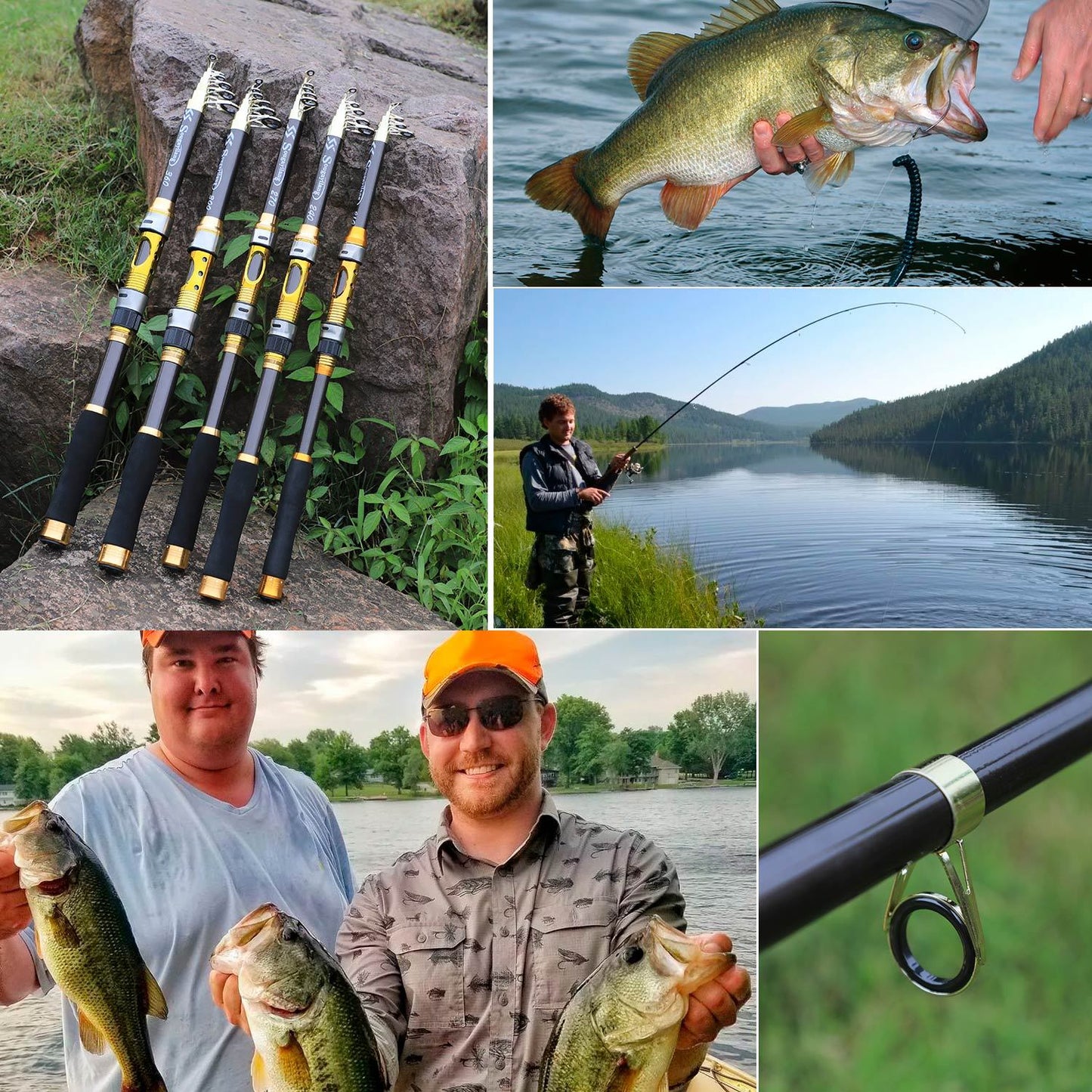 [Quality Construction] Sougayilang Ultralight Carbon Fiber Spinning Fishing Rod - Portable, Medium Action, 6.72-9.84ft Extendable Length, Black & Golden with Comfort Grip Handle - Ideal for All Anglers