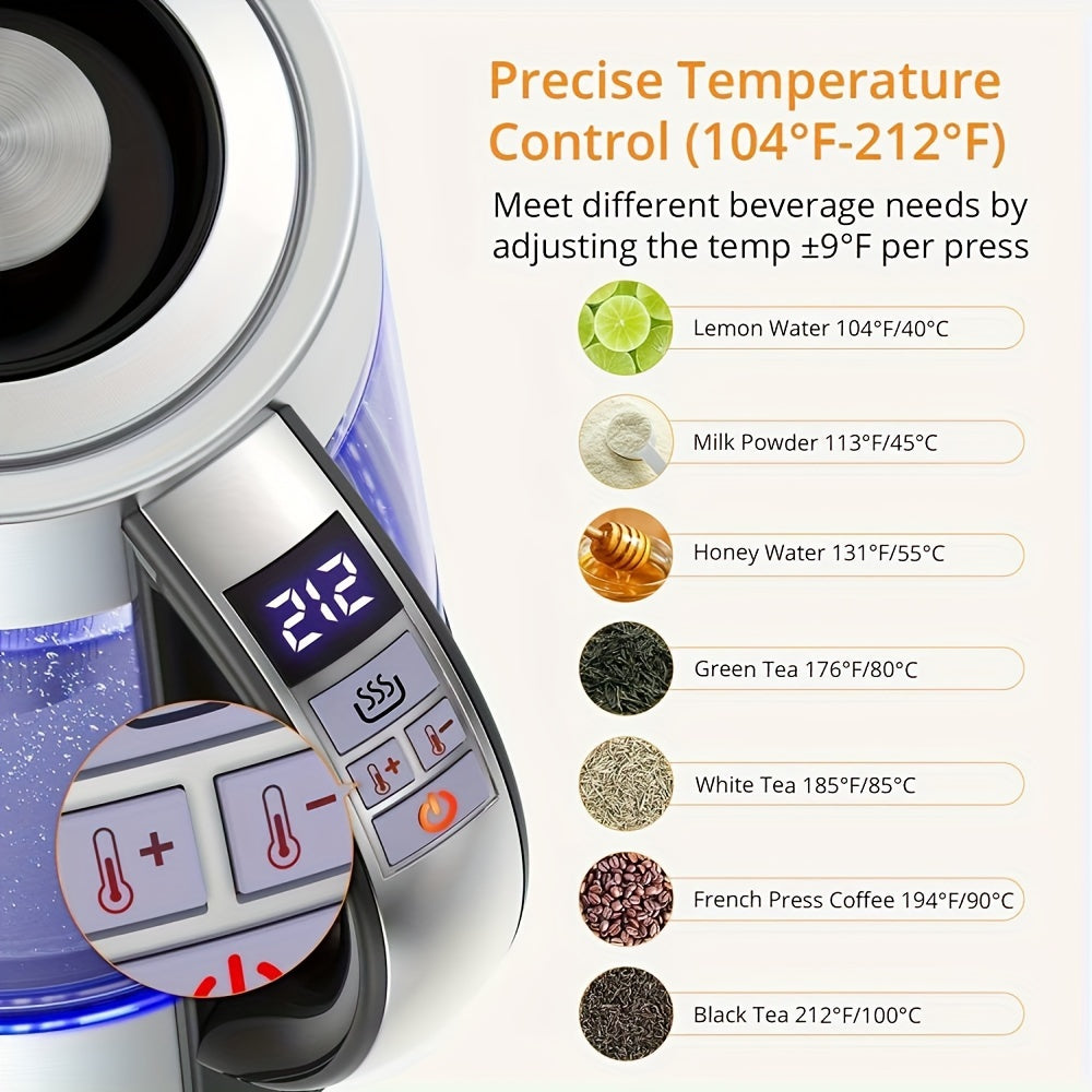 Electric Kettle, 60.87oz Electric Glass Kettle With 12 Temperature Controls, 24-Hour Keep-Warm, Stainless Steel Filter And Inner Lid, Glass Kettle For Coffee, Tea, And Powdered Milk.