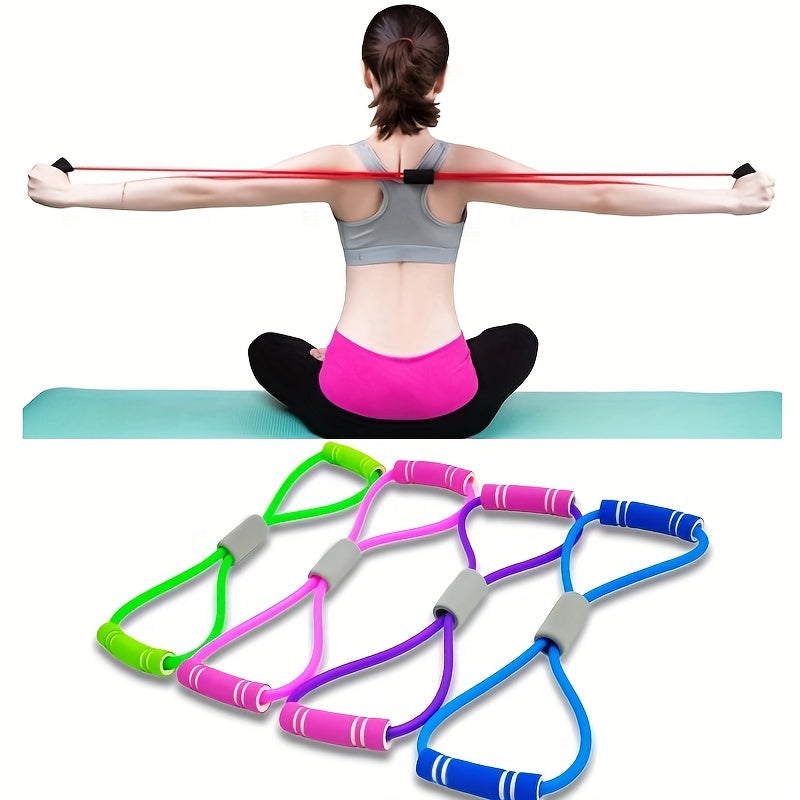 8-Shaped TPE Tension Belt with Handles - Elastic Yoga Resistance Band for Chest Expansion, Arm & Leg Stretching, Workout, Yoga, Pilates - Stackable, Medium Tension, Perfect for Beginners