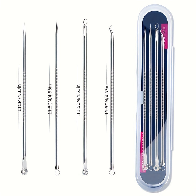 [4pcs Blackhead Needle Remover] 4pcs/set Acne Blackhead Needle Black Spot Pimple Blemish Remover Skin Care Women Beauty Acne Care Pore Cleanser Needle Hook