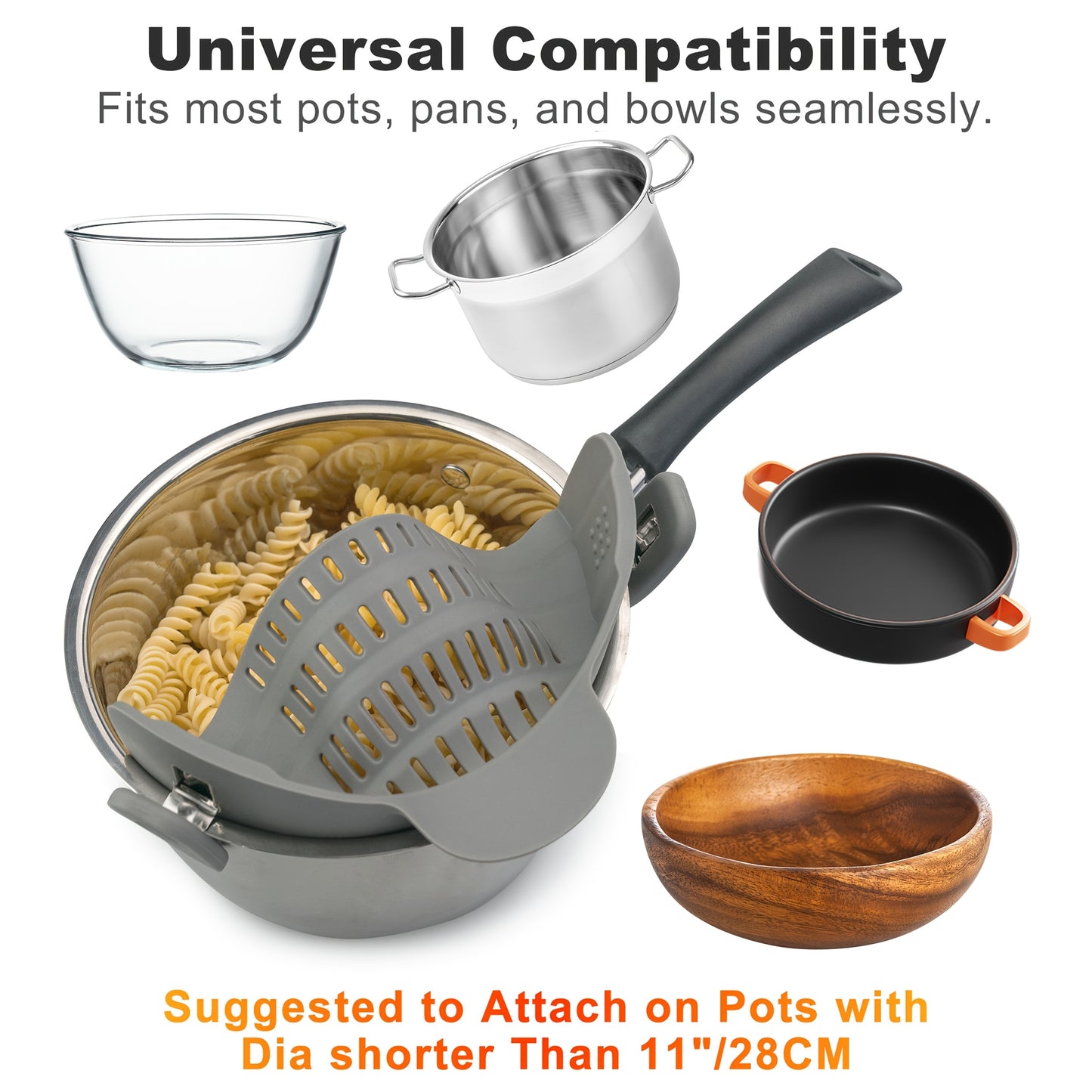 [Clip-On Strainer] 1pc ABERZEY Clip-On Strainer for Pots & Pans - Durable Plastic Kitchen Colander for Pasta, Meat, Vegetables, Fruits - Easy Drainage & Compact Design, Strainer for Pasta, Vegetable Preparation, Modern Kitche