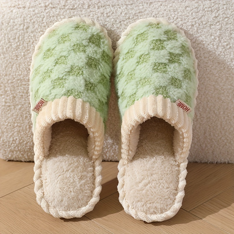 Cozy & Chic Women's Winter Plush Slippers - Soft, Warm Indoor Comfort with Non-Slip PVC Sole, Cream Cuff Detail, Hand Washable - Perfect for Home Relaxation