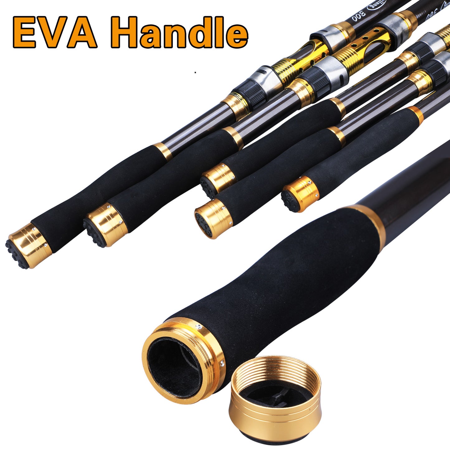 [Quality Construction] Sougayilang Ultralight Carbon Fiber Spinning Fishing Rod - Portable, Medium Action, 6.72-9.84ft Extendable Length, Black & Golden with Comfort Grip Handle - Ideal for All Anglers