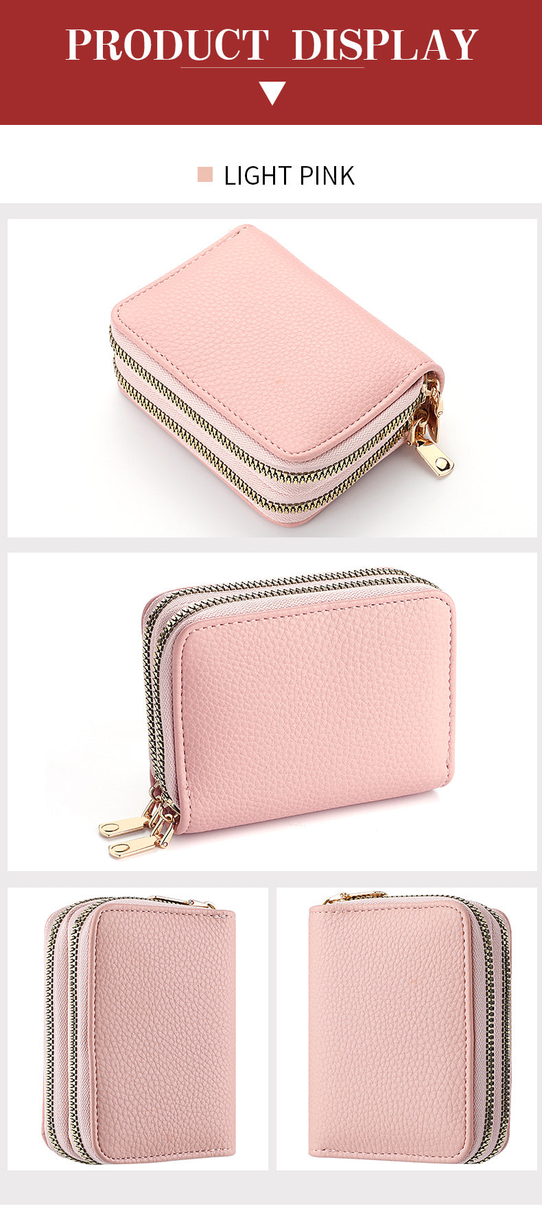 Stylish Womens Double Zipper Wallet - Compact Short Card Holder with Large Capacity, Practical Coin Purse for Everyday Use