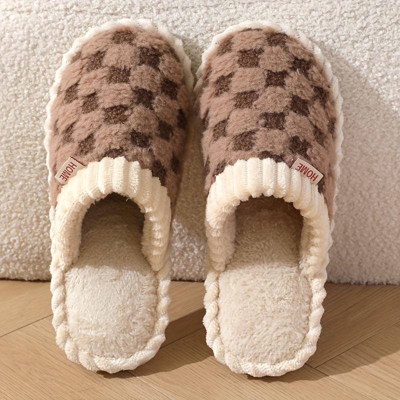 Cozy & Chic Women's Winter Plush Slippers - Soft, Warm Indoor Comfort with Non-Slip PVC Sole, Cream Cuff Detail, Hand Washable - Perfect for Home Relaxation