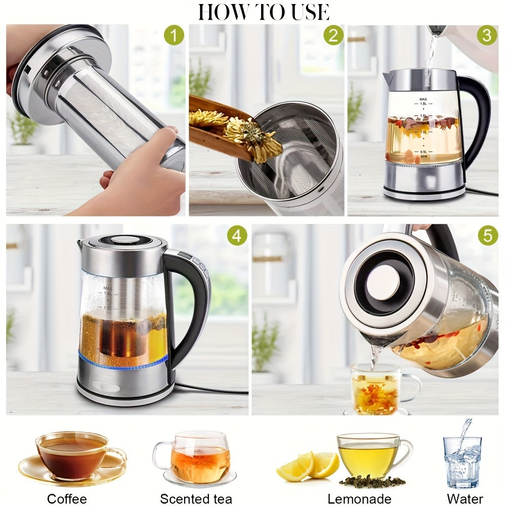 Electric Kettle, 60.87oz Electric Glass Kettle With 12 Temperature Controls, 24-Hour Keep-Warm, Stainless Steel Filter And Inner Lid, Glass Kettle For Coffee, Tea, And Powdered Milk.