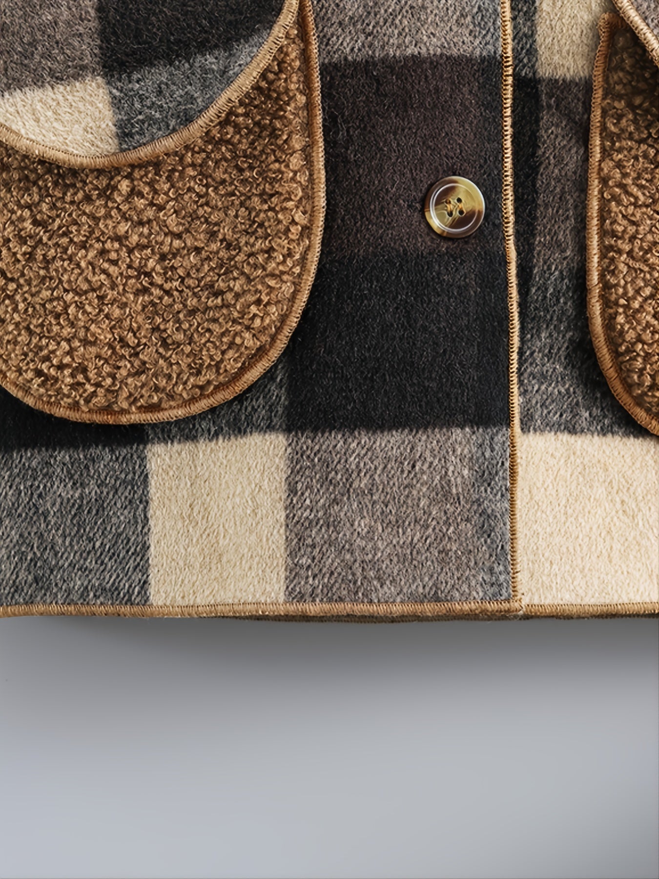 Boys' Cozy Fleece-Lined Plaid Jacket with Button Front, Pockets & Hood - Long Sleeve Casual Winter Coat for Fall/Winter, Brown & Black Checkered Pattern, Cozy Outerwear, Durable Outerwear