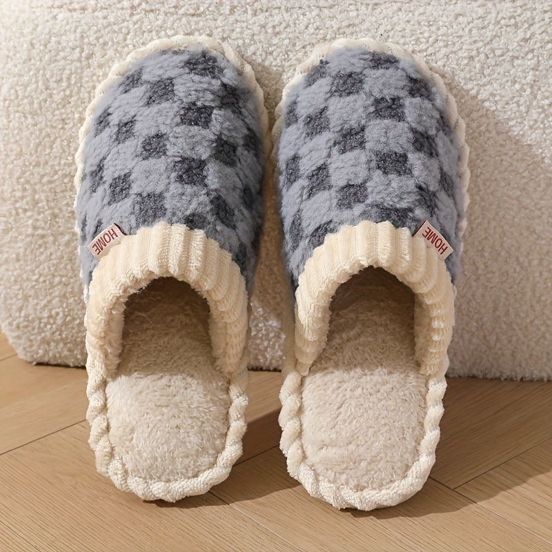 Cozy & Chic Women's Winter Plush Slippers - Soft, Warm Indoor Comfort with Non-Slip PVC Sole, Cream Cuff Detail, Hand Washable - Perfect for Home Relaxation