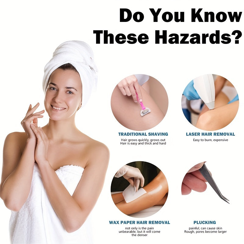 [Reusable Painless Hair Eraser] Waterproof Nano Hair Eraser for Men & Women - Scent-Free, Reusable & Washable, Painless Exfoliator for Smooth Skin on Back, Arms, Legs & Bikini Area, Portable Epilator with Purple Handle