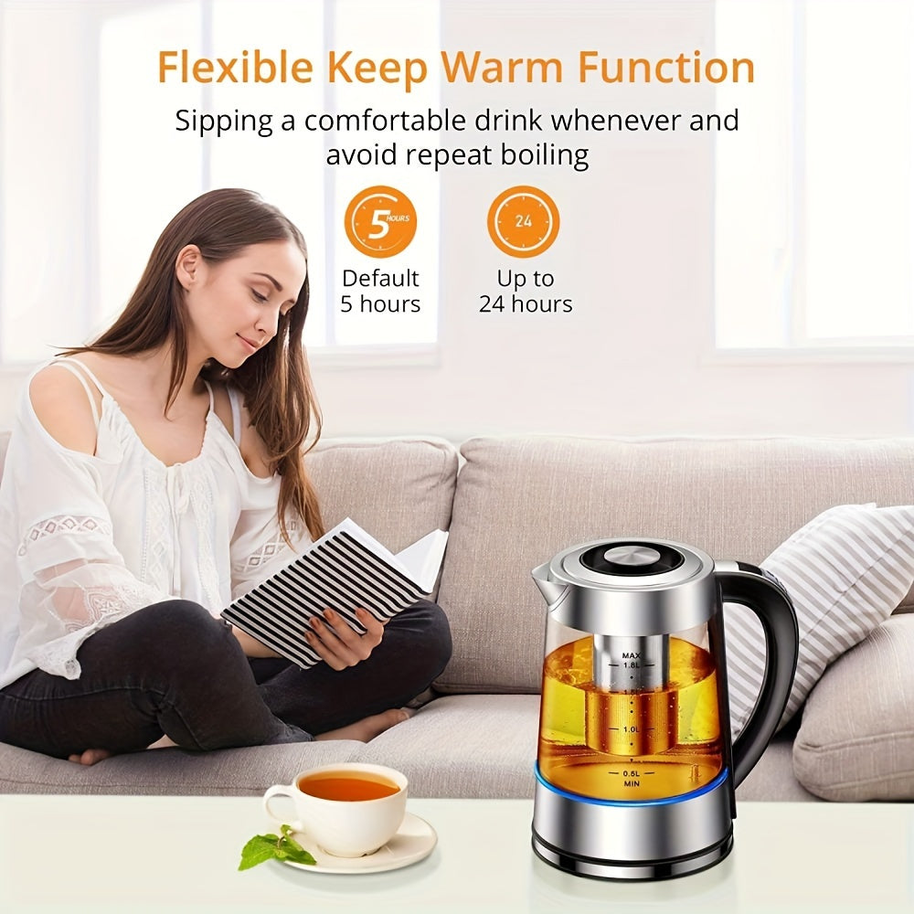 Electric Kettle, 60.87oz Electric Glass Kettle With 12 Temperature Controls, 24-Hour Keep-Warm, Stainless Steel Filter And Inner Lid, Glass Kettle For Coffee, Tea, And Powdered Milk.