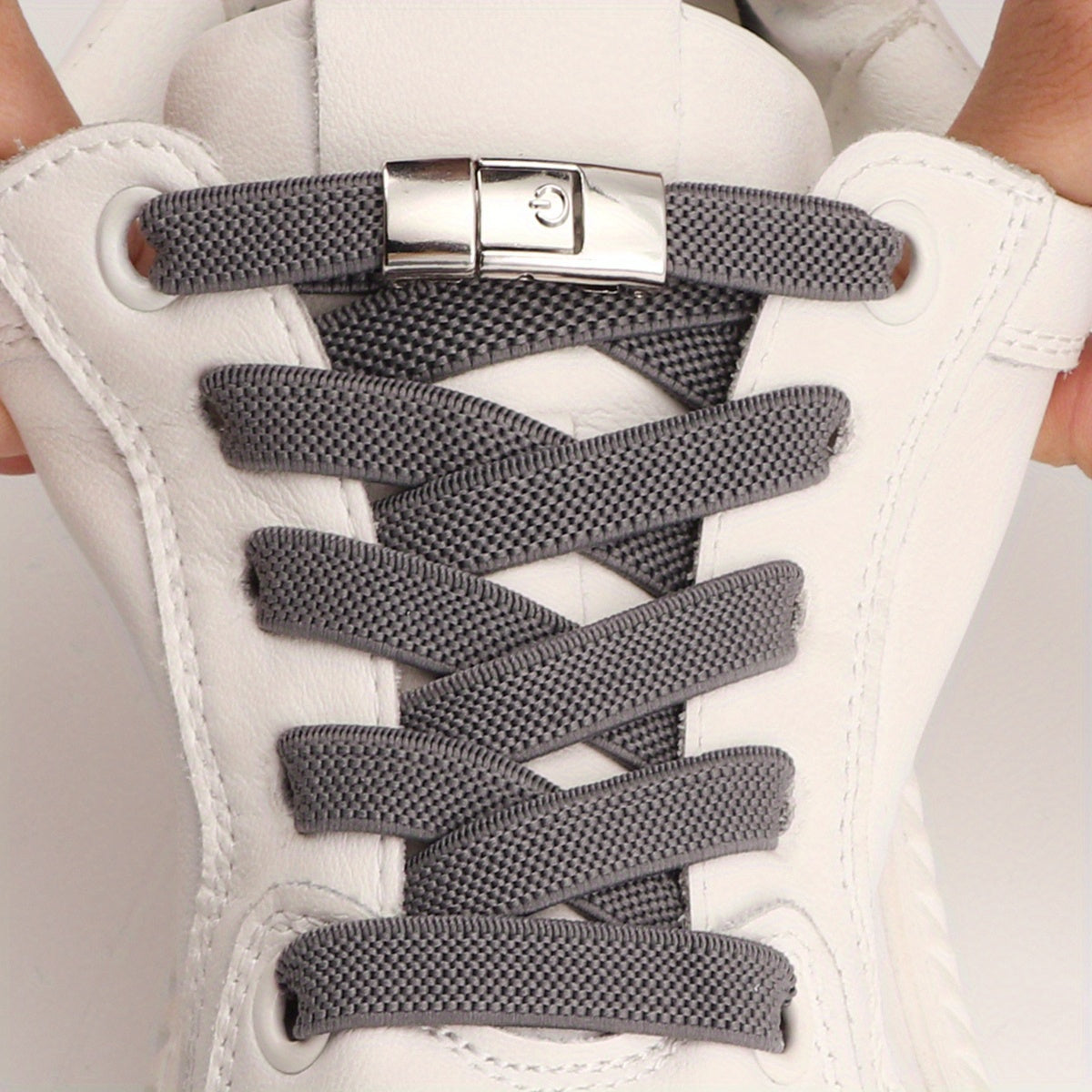 1Pair Women'S Polyester Laces Sneaker Accessories, White No Laces with Buckles