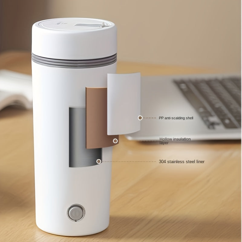 Compact 300W Stainless Steel Electric Kettle - Leak-Proof & Fast Boiling, Portable with Insulated Cup for Travel, White with Black Accents, US Plug, Portable Kettle