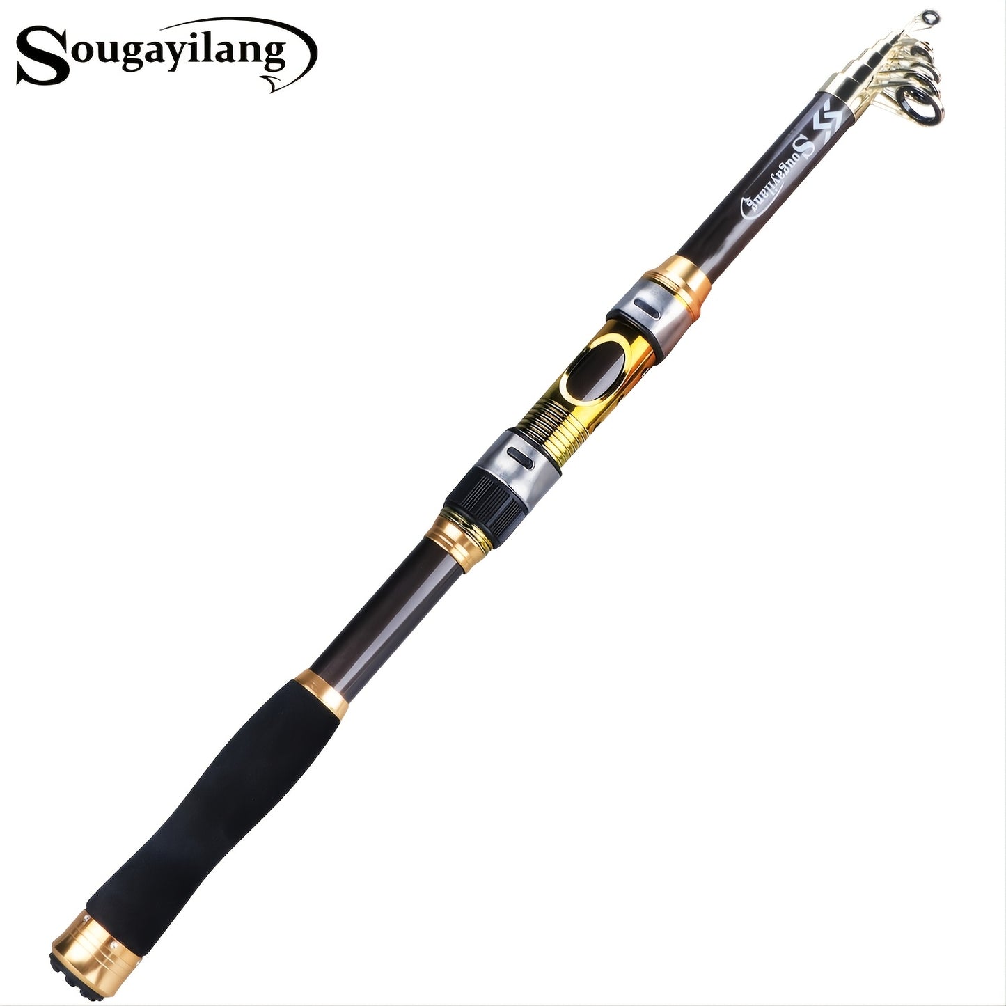 [Quality Construction] Sougayilang Ultralight Carbon Fiber Spinning Fishing Rod - Portable, Medium Action, 6.72-9.84ft Extendable Length, Black & Golden with Comfort Grip Handle - Ideal for All Anglers