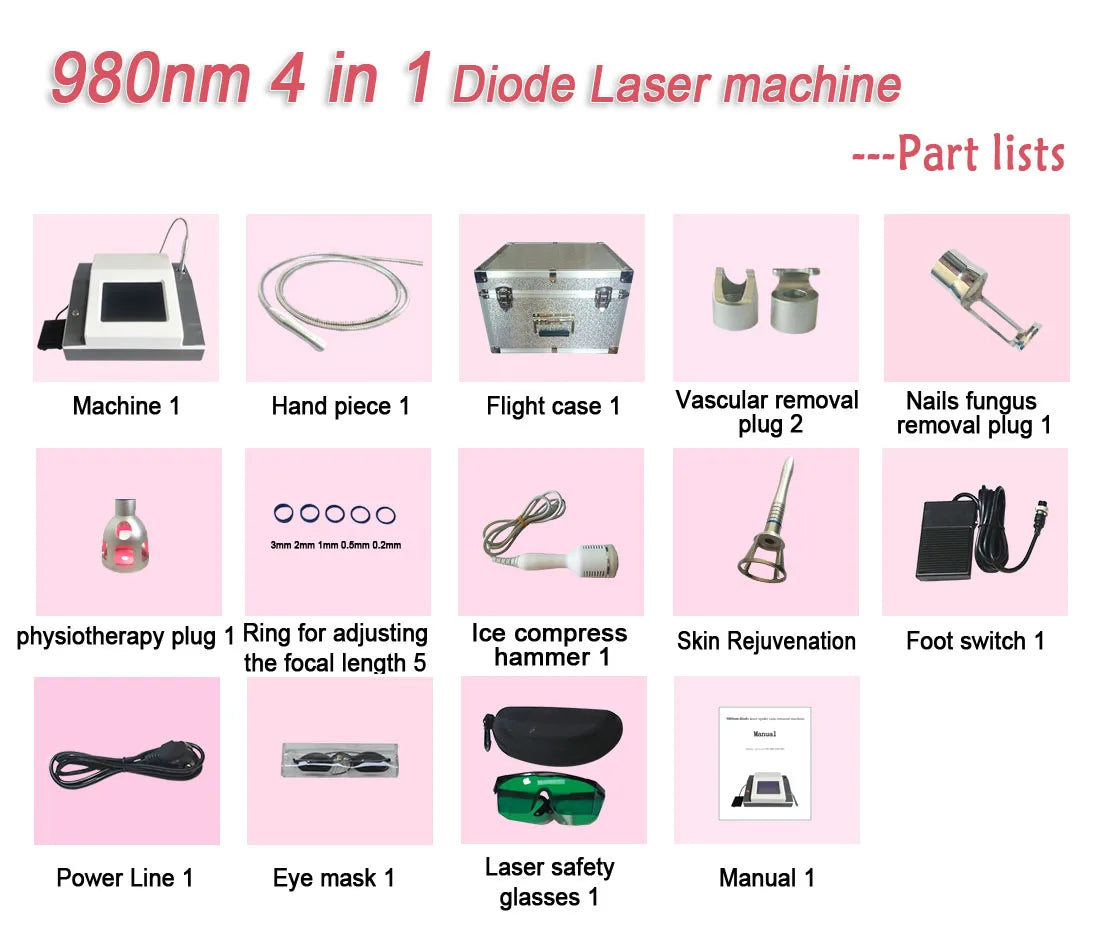 980Nm Laser Diode Vascular Spider Varicose Vein Removal Machine Treatment Fungi Physiotherapy For Nail Lipolisi Commercial Salon