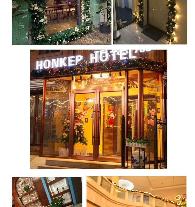 2.7m Luxury Christmas LED Cane Wreath Decoration With Lanterns Green Artificial Christmas Tree Banner Party New Year's door Wrea