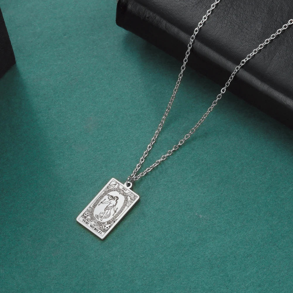 Dawapara Tarot Cards Necklace Women Stainless Steel Necklace Wealth Amulet Classic Tarot Major Arcana Divination Charm Jewelry