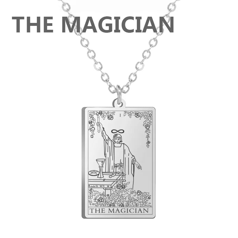 Dawapara Tarot Cards Necklace Women Stainless Steel Necklace Wealth Amulet Classic Tarot Major Arcana Divination Charm Jewelry