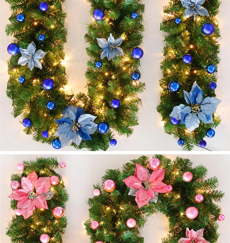 2.7m Luxury Christmas LED Cane Wreath Decoration With Lanterns Green Artificial Christmas Tree Banner Party New Year's door Wrea