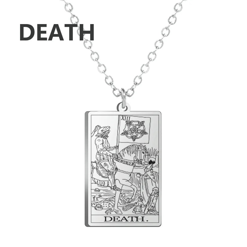 Dawapara Tarot Cards Necklace Women Stainless Steel Necklace Wealth Amulet Classic Tarot Major Arcana Divination Charm Jewelry