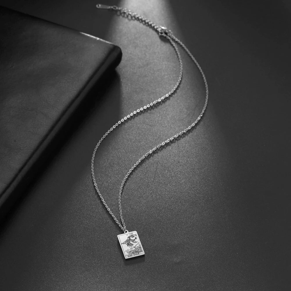 Dawapara Tarot Cards Necklace Women Stainless Steel Necklace Wealth Amulet Classic Tarot Major Arcana Divination Charm Jewelry