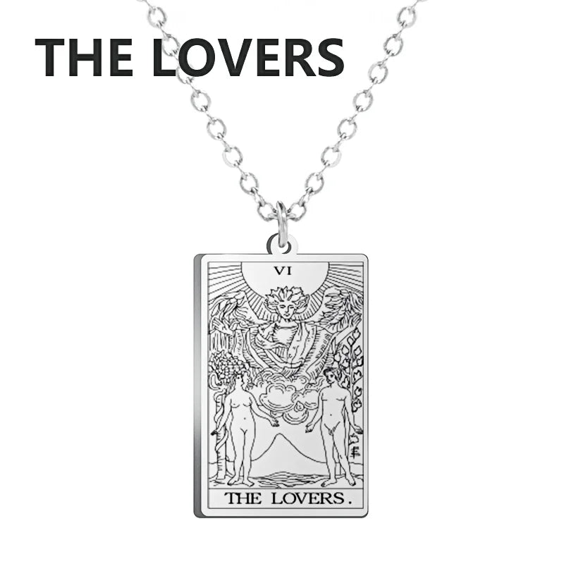 Dawapara Tarot Cards Necklace Women Stainless Steel Necklace Wealth Amulet Classic Tarot Major Arcana Divination Charm Jewelry