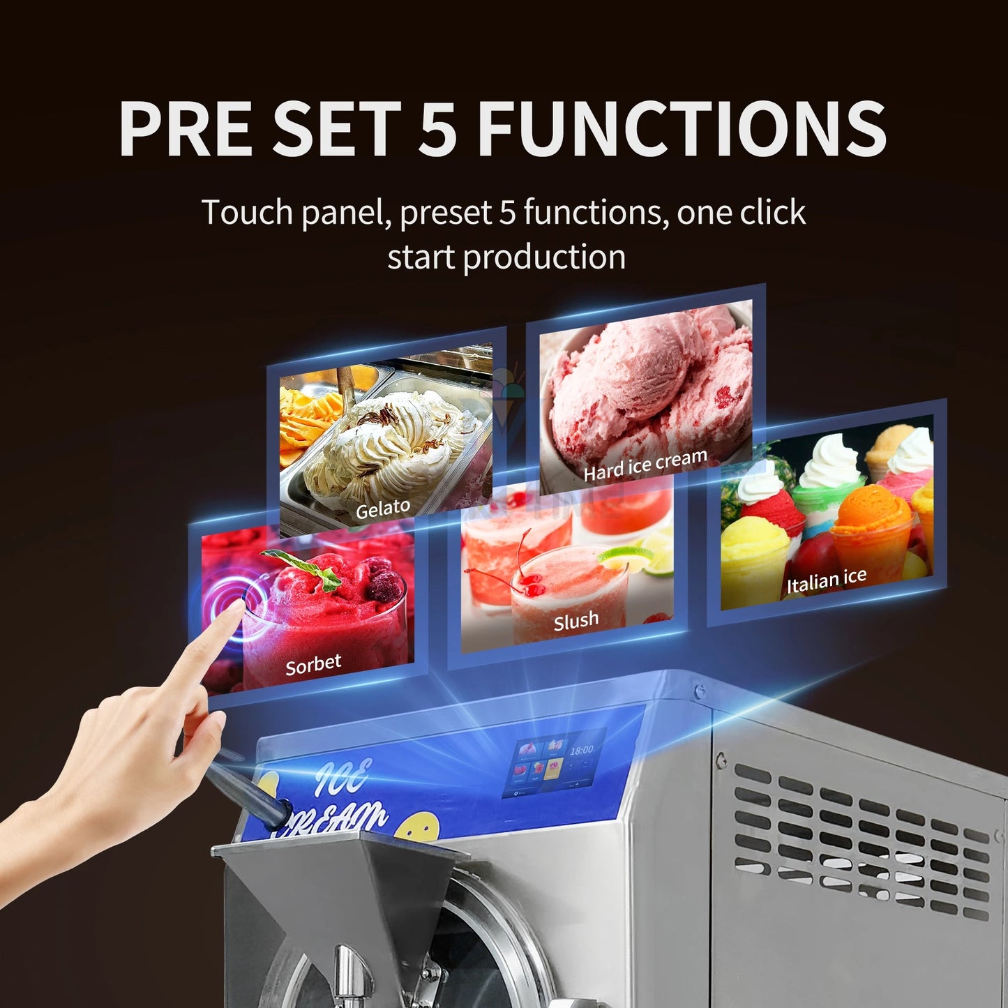 For USA Stock 5 Program Hard Ice Cream Machine Snack Equipment Automatic Artisan Gelato/Italian Ice Creme Machine