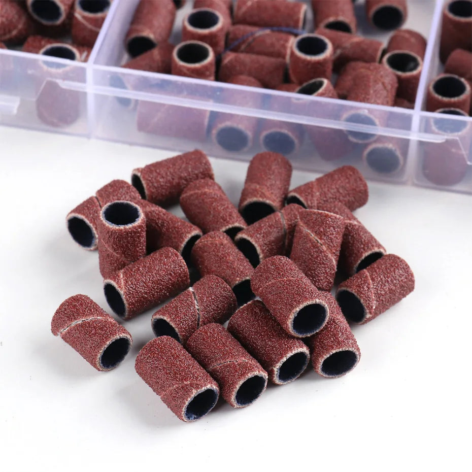 210pcs/Box Sanding Cap Bands For Electric Manicure Machine 180/120/80 Grit Nail Drill Grinding Bit Files Pedicure Tool Set