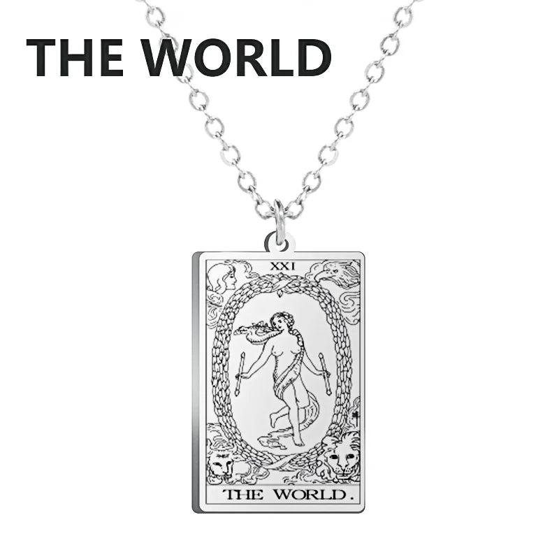 Dawapara Tarot Cards Necklace Women Stainless Steel Necklace Wealth Amulet Classic Tarot Major Arcana Divination Charm Jewelry