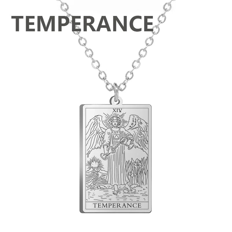 Dawapara Tarot Cards Necklace Women Stainless Steel Necklace Wealth Amulet Classic Tarot Major Arcana Divination Charm Jewelry