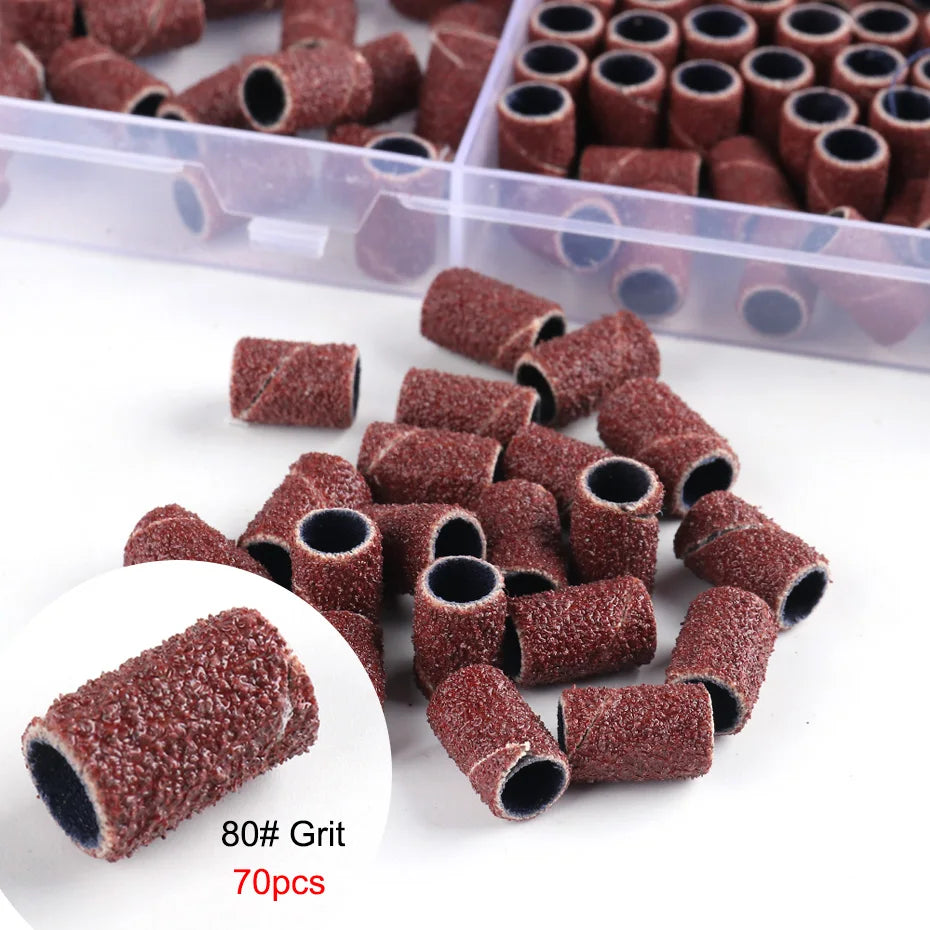210pcs/Box Sanding Cap Bands For Electric Manicure Machine 180/120/80 Grit Nail Drill Grinding Bit Files Pedicure Tool Set