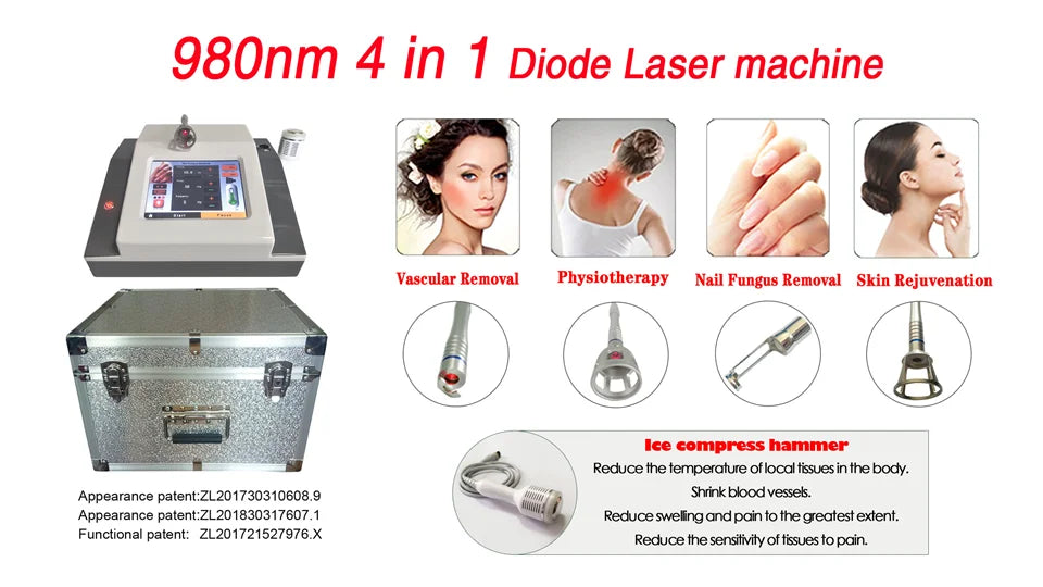 980Nm Laser Diode Vascular Spider Varicose Vein Removal Machine Treatment Fungi Physiotherapy For Nail Lipolisi Commercial Salon