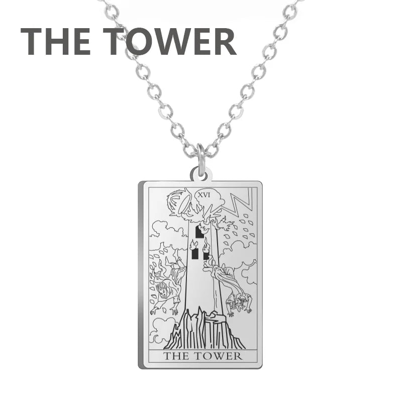 Dawapara Tarot Cards Necklace Women Stainless Steel Necklace Wealth Amulet Classic Tarot Major Arcana Divination Charm Jewelry