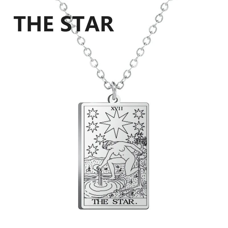 Dawapara Tarot Cards Necklace Women Stainless Steel Necklace Wealth Amulet Classic Tarot Major Arcana Divination Charm Jewelry