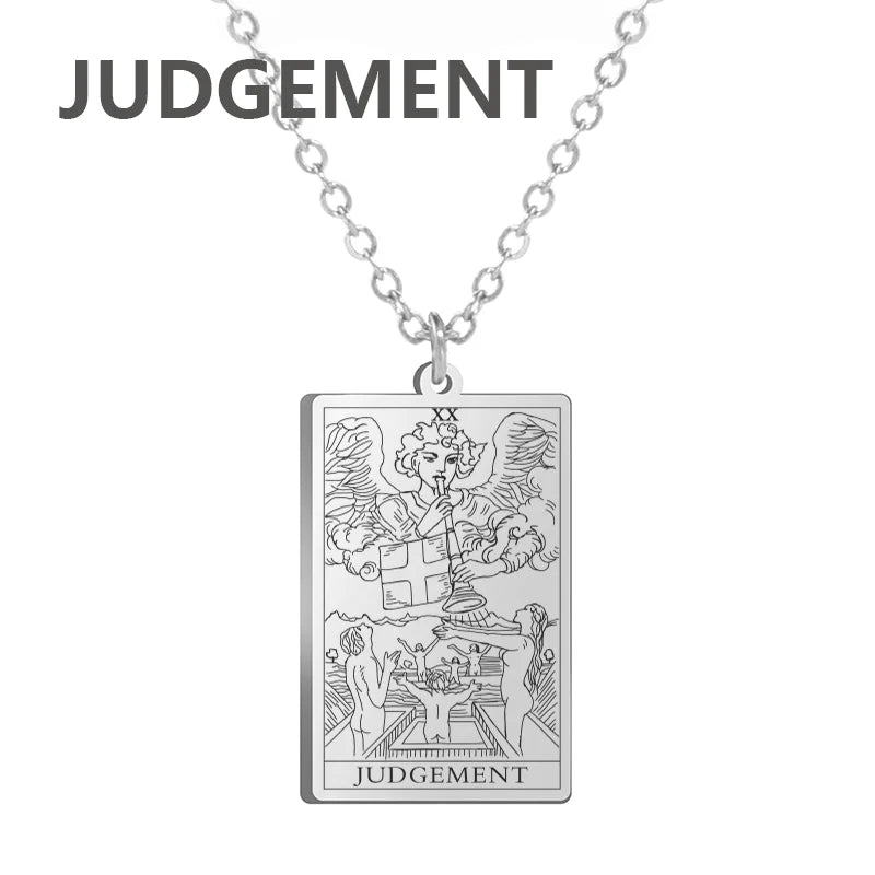 Dawapara Tarot Cards Necklace Women Stainless Steel Necklace Wealth Amulet Classic Tarot Major Arcana Divination Charm Jewelry