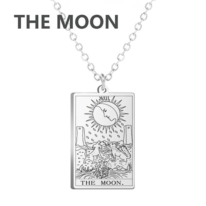 Dawapara Tarot Cards Necklace Women Stainless Steel Necklace Wealth Amulet Classic Tarot Major Arcana Divination Charm Jewelry
