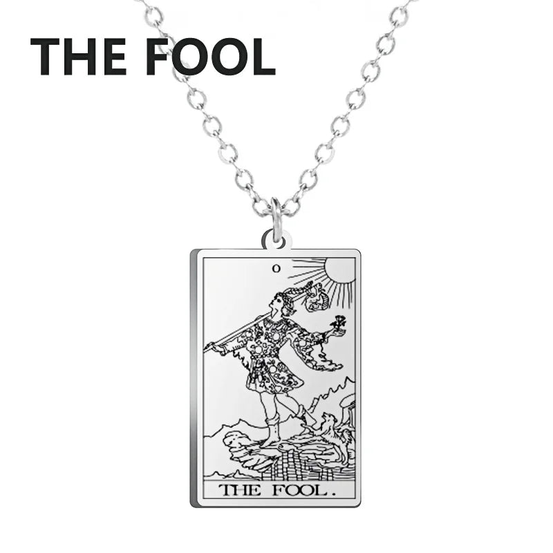 Dawapara Tarot Cards Necklace Women Stainless Steel Necklace Wealth Amulet Classic Tarot Major Arcana Divination Charm Jewelry