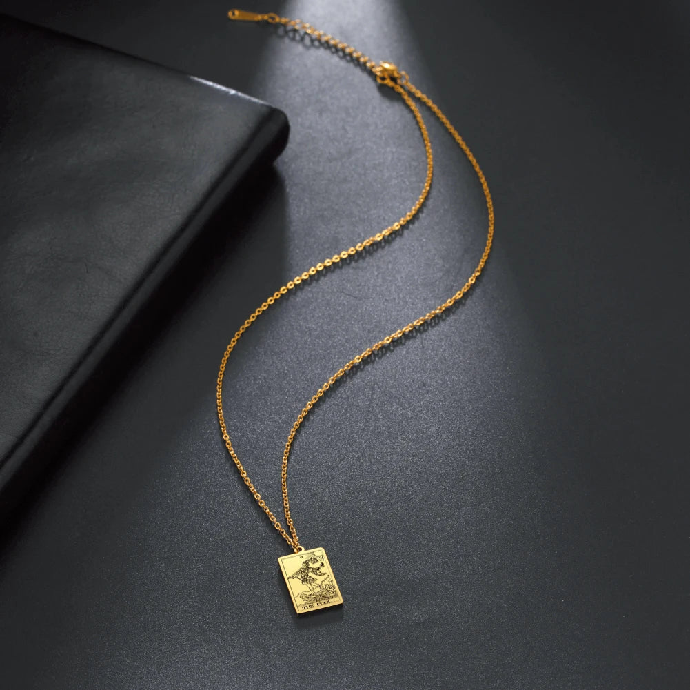 Dawapara Tarot Cards Necklace Women Stainless Steel Necklace Wealth Amulet Classic Tarot Major Arcana Divination Charm Jewelry
