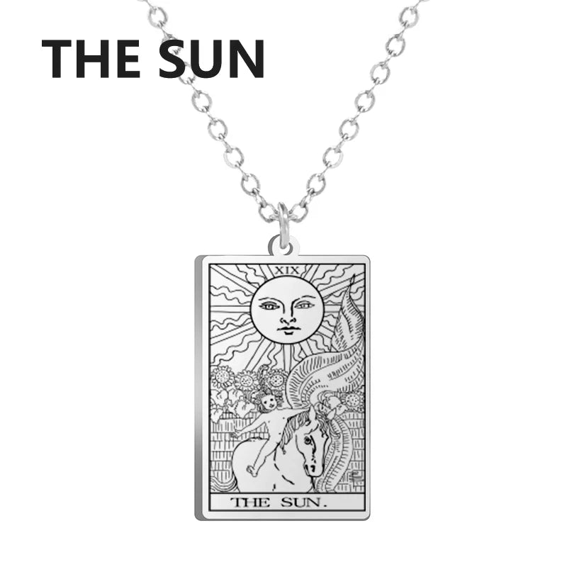 Dawapara Tarot Cards Necklace Women Stainless Steel Necklace Wealth Amulet Classic Tarot Major Arcana Divination Charm Jewelry