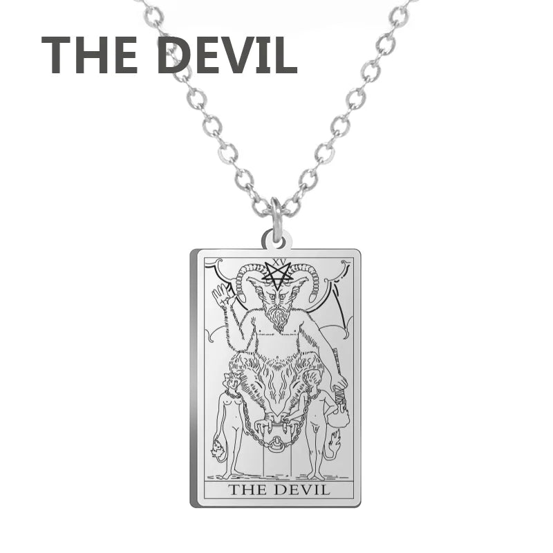 Dawapara Tarot Cards Necklace Women Stainless Steel Necklace Wealth Amulet Classic Tarot Major Arcana Divination Charm Jewelry