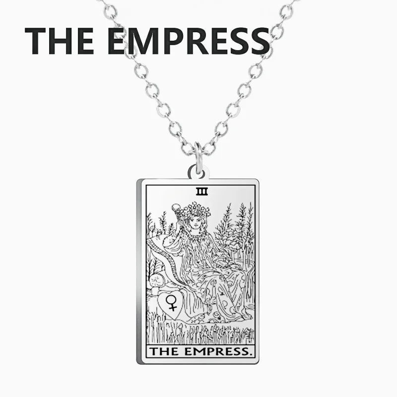 Dawapara Tarot Cards Necklace Women Stainless Steel Necklace Wealth Amulet Classic Tarot Major Arcana Divination Charm Jewelry