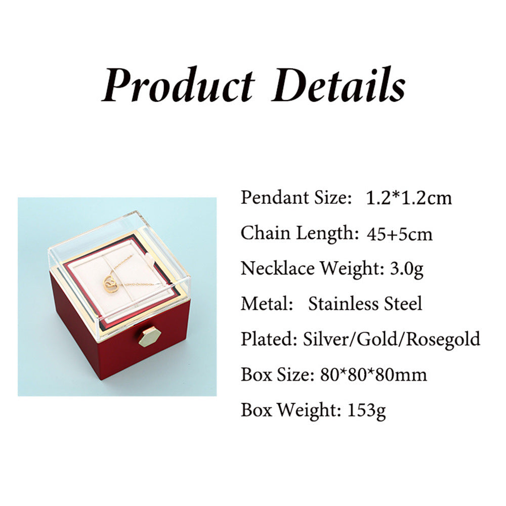 Personality Lettering Stainless Steel Double Ring Heart Necklace Rotating Rose Jewel Case and Packing Box Reversible Necklace Box
